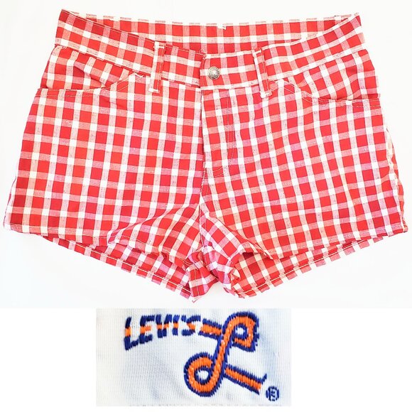 Levi's Womens Vintage 1970s Gingham Red Shorts Low Cut Hotpants Original